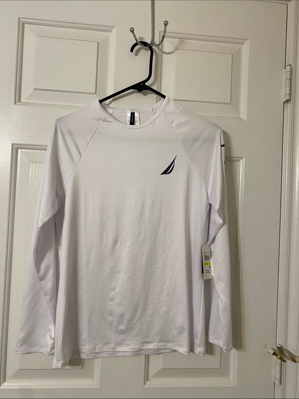 Nautica White Long-Sleeve Rash Guard with Navy Logo
